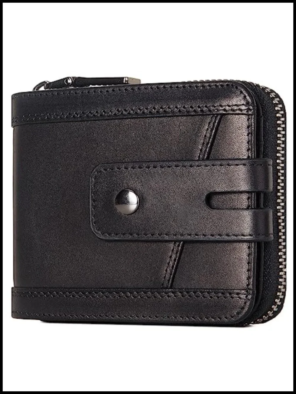 Genuine Leather Zipper Wallet RFID Blocking Bifold with Coin Pocket